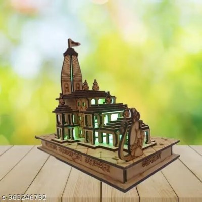 Haridwar Divine Ram-Mandir-Ayodhya-3D-Model-Wooden-Temple-with- Multicolour Light Decorative Showpiece  -  17 cm(Wood, Brown)