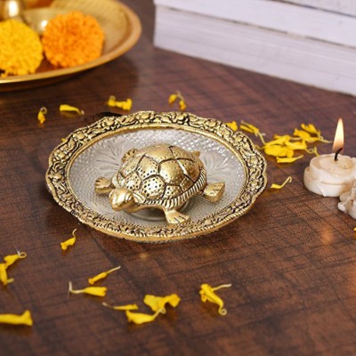 Collectible India Tortoise for Good Luck on Glass Plate Showpiece - Turtle Tortoise for Feng Shui and Vastu - Best Gift for Career and Luck Decorative Showpiece  -  4 cm(Aluminium, Gold)