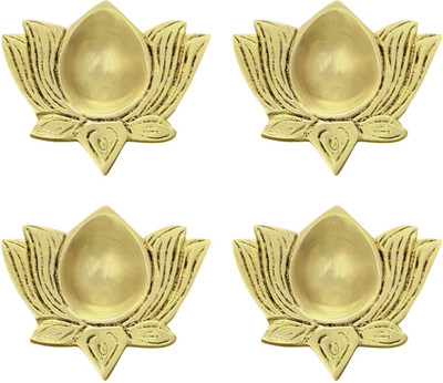 Treemaison Coronating Homes Brass Lotus Diya for Puja & Home Decor Brass Diya for Diwali Pooja (Pack of 4) Decorative Showpiece  -  5 cm(Brass, Yellow)