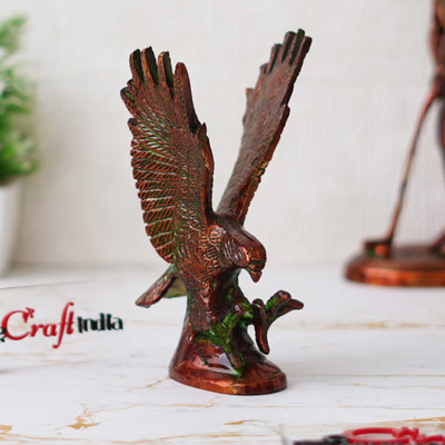 eCraftIndia Brown Brass Flying Eagle Statue Garuda Bird Figurine Showpiece Decorative Showpiece  -  16 cm(Polyresin, Brown)