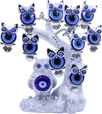 BHAGYA G Owl Evil Eye Tree Feng Shui Items for Good Luck Positive Energy Vastu Home Décor Decorative Showpiece  -  21 cm(Crystal, Blue)