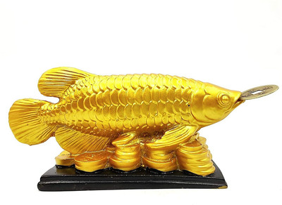 PPJ Arowana Fish Statue, Golden Decorative Showpiece  -  9 cm(Polyresin, Gold)