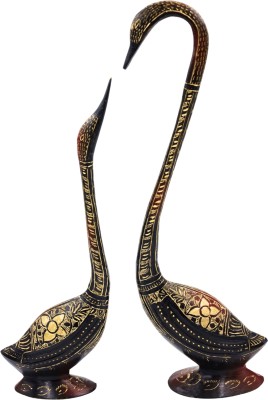 Natriel Stunning Brass Swan Statues with Hand-Etched Designs & Golden Accents Décor Decorative Showpiece  -  37 cm(Brass, Black)