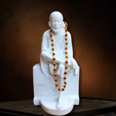 Sai Amrut 4.5 inch Sai Baba Marble Murti For Car Dashboard | Sai Baba Statue Decorative Showpiece  -  11.43 cm(Marble, White)