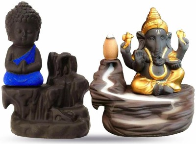 A & S VENTURES Blue Buddha Golden Ganesha Combo Smoke Fountain Waterfall Cone Incense Holder Decorative Showpiece  -  12 cm(Polyresin, Multicolor)