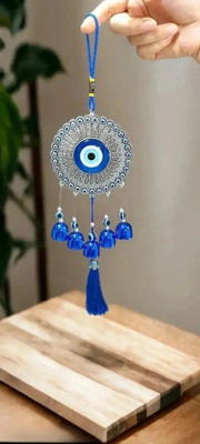 Spiricon Nazar Battu Evil Eye Hanging Pendant Blue Metal Amulet for Good Luck Decorative Showpiece  -  30 cm(Steel, Multicolor)