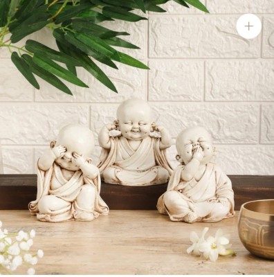 Nayra Handicrafts Export Quality Marble Dust Laughing Baby Buddha Showpiece Decorative Showpiece  -  18 cm(Marble, White)