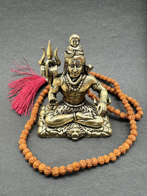 VYOGEETA Brass Shiva Statue | Lord Shiva Blessing Idol for Good Health & Prosperity Decorative Showpiece  -  7 cm(Brass, Gold)
