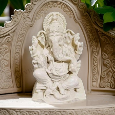 salvusappsolutions Handmade Marble Dust Lord Ganesha Idol Statue For Pooja Home/Temple/Table Decor Decorative Showpiece  -  10 cm(Marble, White)