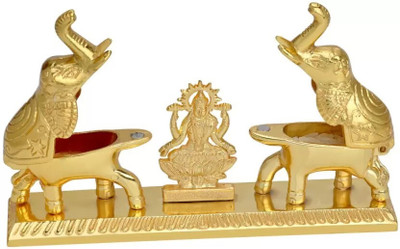 SBBCO Divine Magnet Metals Laxmi Elephant ROLI CHAWAL BOX Brass Decorative Showpiece  -  7 cm(Brass, Gold)