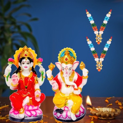 Kitlyn Special Diwali Dhanteras Puja Mata Lakshmi With God Ganesha Idol + 2 Mala Decorative Showpiece  -  12 cm(Resin, Multicolor)