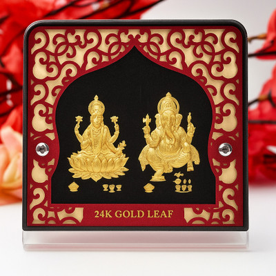 Parasmoni 24K Gold Plated Laxmi Ganesha/ Ganpati Photo Frame for Gift, Home Decor, Decorative Showpiece  -  8.5 cm(Gold Plated, Gold)