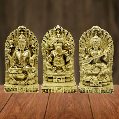 JRG Lakshmi Ganesha Saraswathi Gold Antique Finish Statue (37 cms x 6 cms x 24 cms) Decorative Showpiece  -  24 cm(Polyresin, Multicolor)