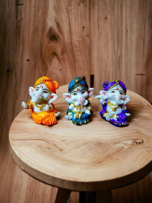 SUNINOW Lord Ganesh idol marble -3 piece set Decorative Showpiece  -  10 cm(Marble, Polyresin, White)