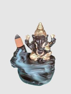 A & S VENTURES Ganesh Fountain Smoke Backflow Cone Incense Holder with 10 Smoke Backflow Decorative Showpiece  -  12 cm(Polyresin, Brown, Gold)