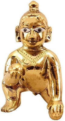 Pujahom Pure Brass Laddu Gopal /Thakur Ji Ashtdhatu Murti for Home Temple Decorative Showpiece  -  5 cm(Metal, Gold)