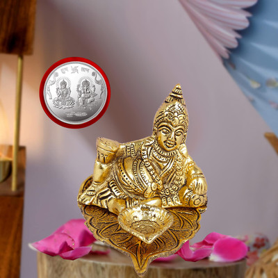 NOKTUS Divya Shakti Kuber Deepam Oil lamp With Ganesh Laxmi Coin Brass (Pack of 2) Table Diya Set(Height: 3.5 inch)