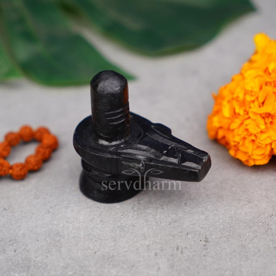 DARIDRA BHANJAN marble shivlinga for Pooja shivling Crystal/shivling Crystal for Home puja Decorative Showpiece  -  10 cm(Marble, Black)