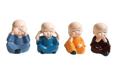 AllZon Baby Buddha Monk Miniature Statue Idol Small Set of 4 Decorative Showpiece  -  5 cm(Polyresin, Multicolor)