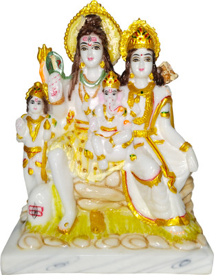 HUBZONES Marble Look Lord Shiv Parivar Kartik/ Shiva Family Decorative Showpiece  -  21 cm(Marble, White)