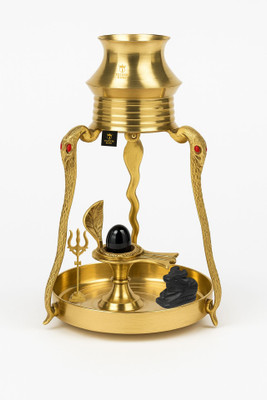 Esteem King Ujjain Shiv Marble Black Shivling with Brass Plate, Kalash with Stand/Trishul Decorative Showpiece  -  7 cm(Stone, Gold)