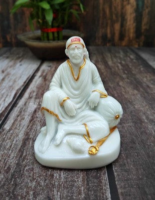 shinde exports Shirdi Sai Baba Marble Statue/Idol/murti for car Dashboard/Pooja Room Worship Decorative Showpiece  -  11 cm(Marble, White, Gold)