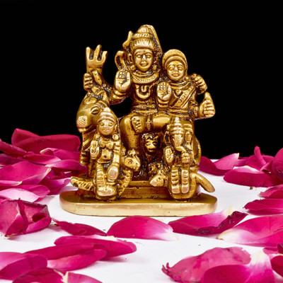 Shreeyash Brass Shiva Parvati Kartikeya and Ganesha Murti Shiv Family Parivar Idol Statue Decorative Showpiece  -  7.1 cm(Brass, Gold)