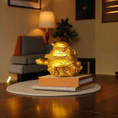 DAY CREATION Feng Shui Three Tiered Turtle Tortoises Decorative Showpiece  -  8 cm(Polyresin, Resin, Gold)