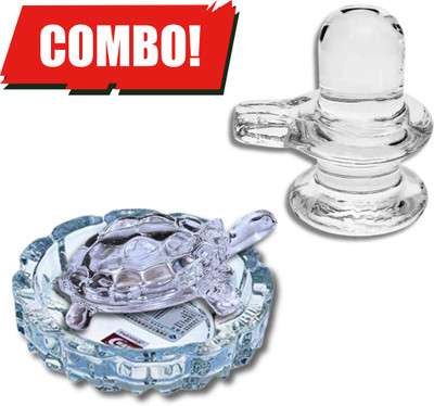 DARIDRA BHANJAN Crystal Tortoise and Plate for Vastu Career Good Luck, Crystal Shivling Decorative Showpiece  -  3 cm(Crystal, White)
