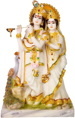 HUBZONES Lord Radha Krishna Marble Idol Radha Krishan Statue God Bal Gopal Decor Decorative Showpiece  -  25 cm(Marble, White)
