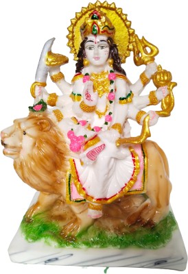 HUBZONES Marble Look Sherawali Mata Rani Statue/Goddess Maa Durga Devi Idol Spiritual Decorative Showpiece  -  23 cm(Marble, White)