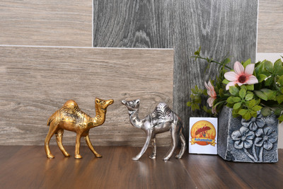 WALLSTORE Metal Rajasthani 2 Set Sliver Gold camel showpiece camel statue for vastu Decorative Showpiece  -  9 cm(Metal, Gold, Silver)
