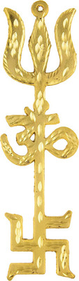 FOBHIYA Spiritually Energized Metal Trishakti Yantra, Trishul Om Swastika Yantra Decorative Showpiece  -  21.5 cm(Metal, Gold)