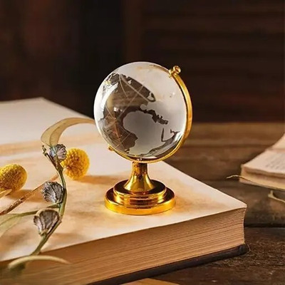 shree krishana traders Small Crystal Globe with Golden Stan Decorative Showpiece  -  3 cm(Crystal, Clear)