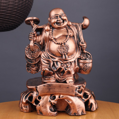 SPLICE Resin Decorative Idol Statue Showpiece Laughing Buddha Decorative Showpiece  -  23 cm(Polyresin, Copper)