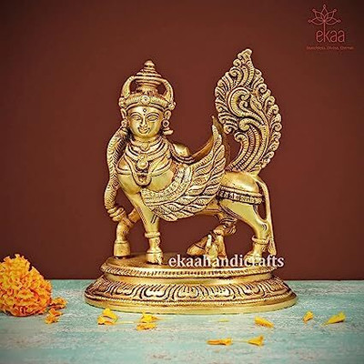 Ekaa Handicraft Brass Kamdhenu Cow Statue Divine Surabhi Showpiece Murti Statue Decorative Showpiece  -  17 cm(Brass, Gold)