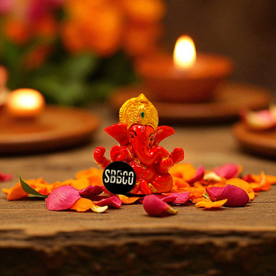 KRAFT CLOUDS Divine Magnet Lord Ganesha Idol for Home Temple and Gift Purpose Decorative Showpiece  -  5.5 cm(Polyresin, Orange)