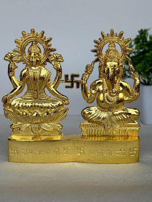 salvusappsolutions Metal Brass Handmade God Laxmi Ganesh Statue Set for Puja,Standard,Golden Decorative Showpiece  -  10 cm(Metal, Gold)