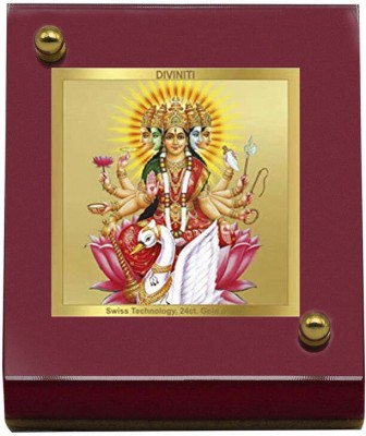 DIVINITI 24K Gold Plated Gayatri Mata Photo Frame For Car Dashboard, Home Decor, Table Decorative Showpiece  -  5.5 cm(Gold Plated, Multicolor)