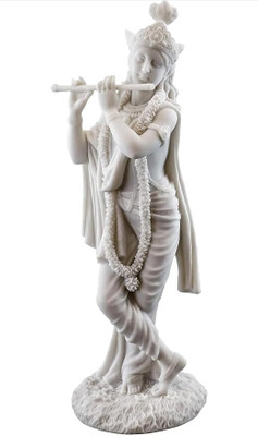 RD MANUFACTURING Krishna Adventure Statue- Hindu God of Love and Divine Joy Sculpture Decorative Showpiece  -  27 cm(Marble, White)