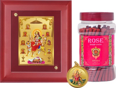DIVINITI Navratri Combo 24K Gold Plated Nav Durga Maa Frame & Pendant, Dhoop Sticks Decorative Showpiece  -  5 cm(Gold Plated, Multicolor)