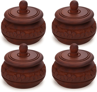 DigiRake Wooden Sindoor Box Set of 4 | Sindur Dani for Rituals & Cultural Gifting Decorative Showpiece  -  3 cm(Wood, Brown)
