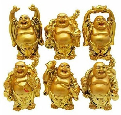GREENTOUCH Golden Set Of Laughing Buddha 6 Pc Set Decorative Showpiece  -  5 cm(Brass, Gold)