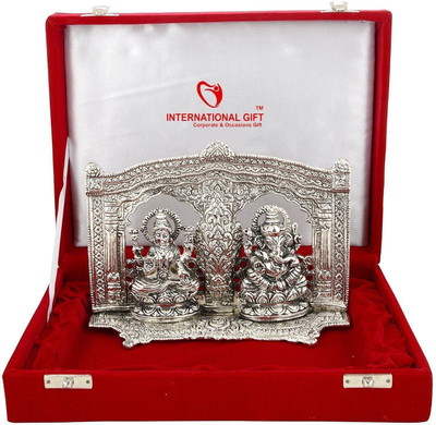 INTERNATIONAL GIFT Silver Plated Laxmi Ganesh Idol Statue With Box & Bag | For Pooja, Mandir Decorative Showpiece  -  18 cm(Aluminium, Silver)