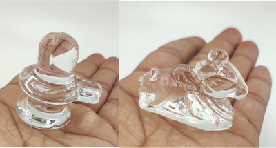 BRIJ HAAT Crystal Shivling Shiva Lingam with Crystal Nandi For pooja 30g Decorative Showpiece  -  5 cm(Crystal, Clear)