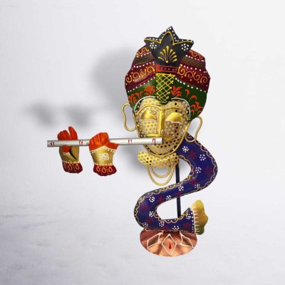 babahandicrafts Bansuri Krishna table decor Decorative Showpiece  -  22 cm(Metal, Multicolor)