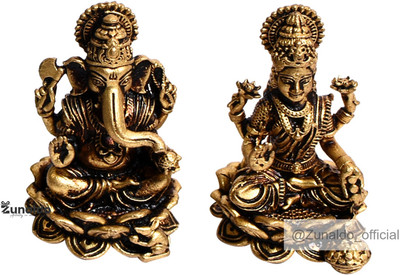 ZUNALDO Pure Brass Laxmi Ji Ganesh Ji for Deewali Gift, Pooja Ghar - 1.2 Inch Decorative Showpiece  -  6 cm(Brass, Gold)