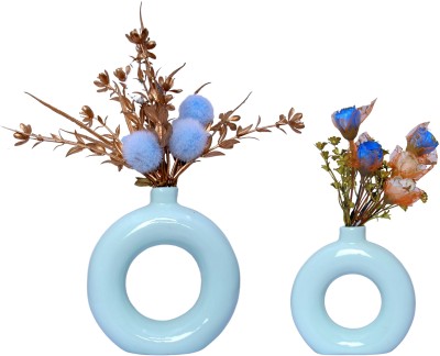 Flipkart Perfect Homes Matte Finish Donut Flower pot Circular Shaped Flower Pot Only Pot Pack Decorative Showpiece  -  3 cm(Polyresin, Blue)