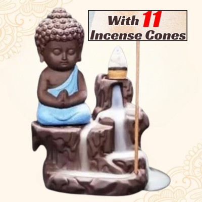 MurtiMall Handmade Polyresin Backflow Buddha for Home Decor with Incense Cones Decorative Showpiece  -  12 cm(Polyresin, Black)