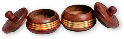 Santarms Handmade Wooden Kumkum Box with Lid Sindoor Dani/Dibbi/Dabbi for Women - Pack 2 Decorative Showpiece  -  5 cm(Wood, Maroon)